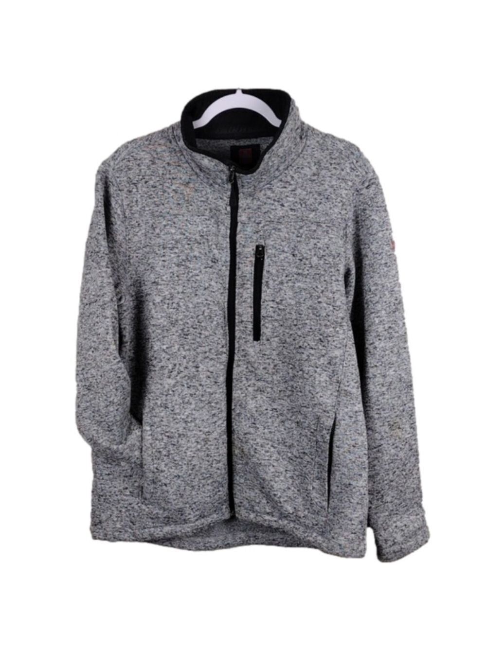Swiss Tech Grey Marble Pattern Funnel Neck Long Sleeve Zipper Front Jacket